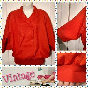 VTG 80s Red Dolman Sleeve Blouse Plus Size 12/14